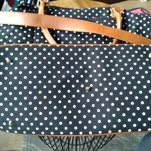 Baoshs Black and White Polka Dot Canvas Travel/ Tote Shoulder Bag - Picture 5 of 6
